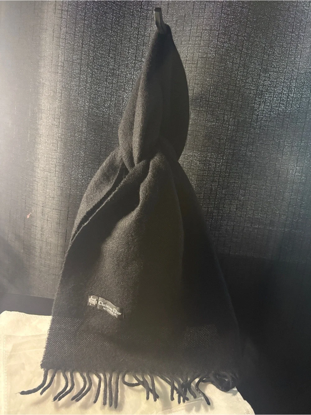 Dior  Black Fringe Wool Scarf with Christian Dior Tag - Picture 12 of 17